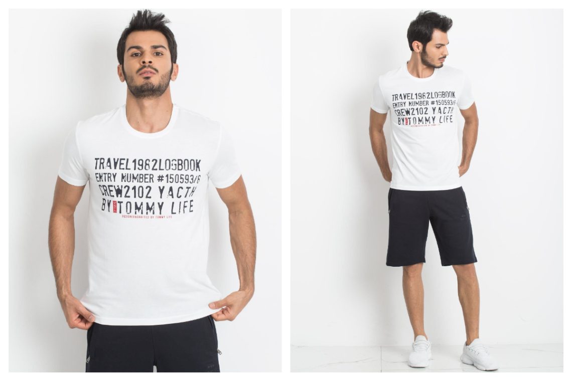 bawełniany biały t-shirt męski na lato ze sklepu eButik.pl